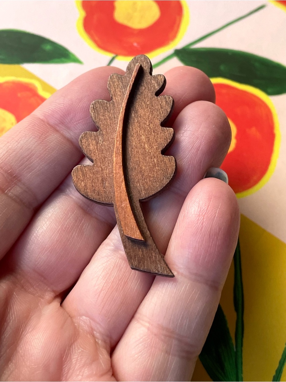 Vintage wooden oak leaf brooch wilderkind boho nature